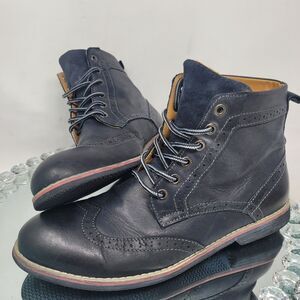 Kunsto Brogue Mens 8 Wingtip Black Leather Lace High Top Chukka Boots Shoes 99%